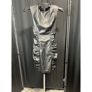 Zara Ruched Black Faux Leather Sleeveless Mini Dress Size XS